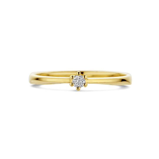 Exclusieve 14K Geelgouden Ring met Diamant – 3.5 mm Breed, 0.05 ct Diamantgewicht