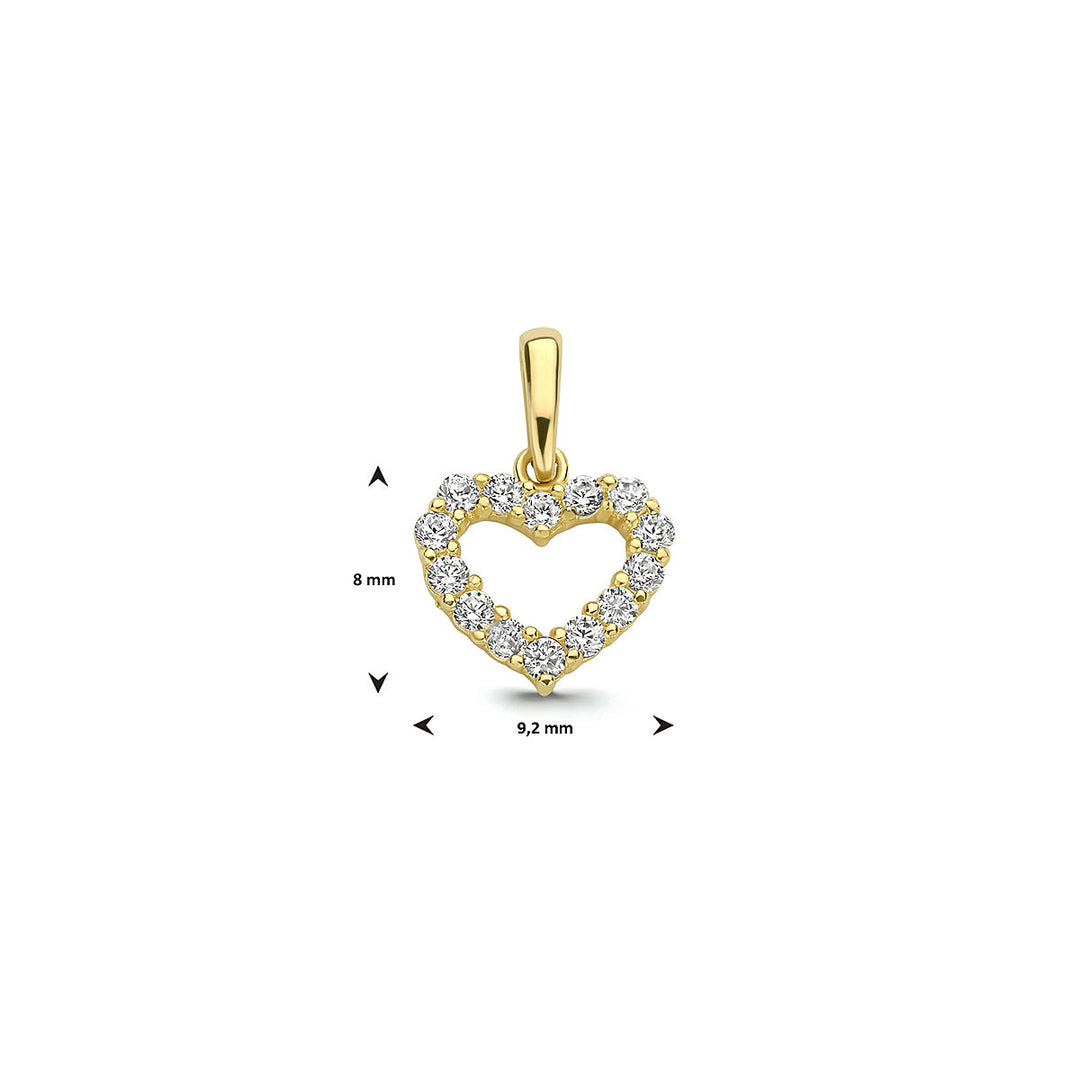 9k Geelgouden Hart Hanger met Zirkonia 8mm