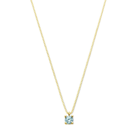14k Geelgouden Ketting met Synthetische Aquamarijn (Maart) – 42+2 cm