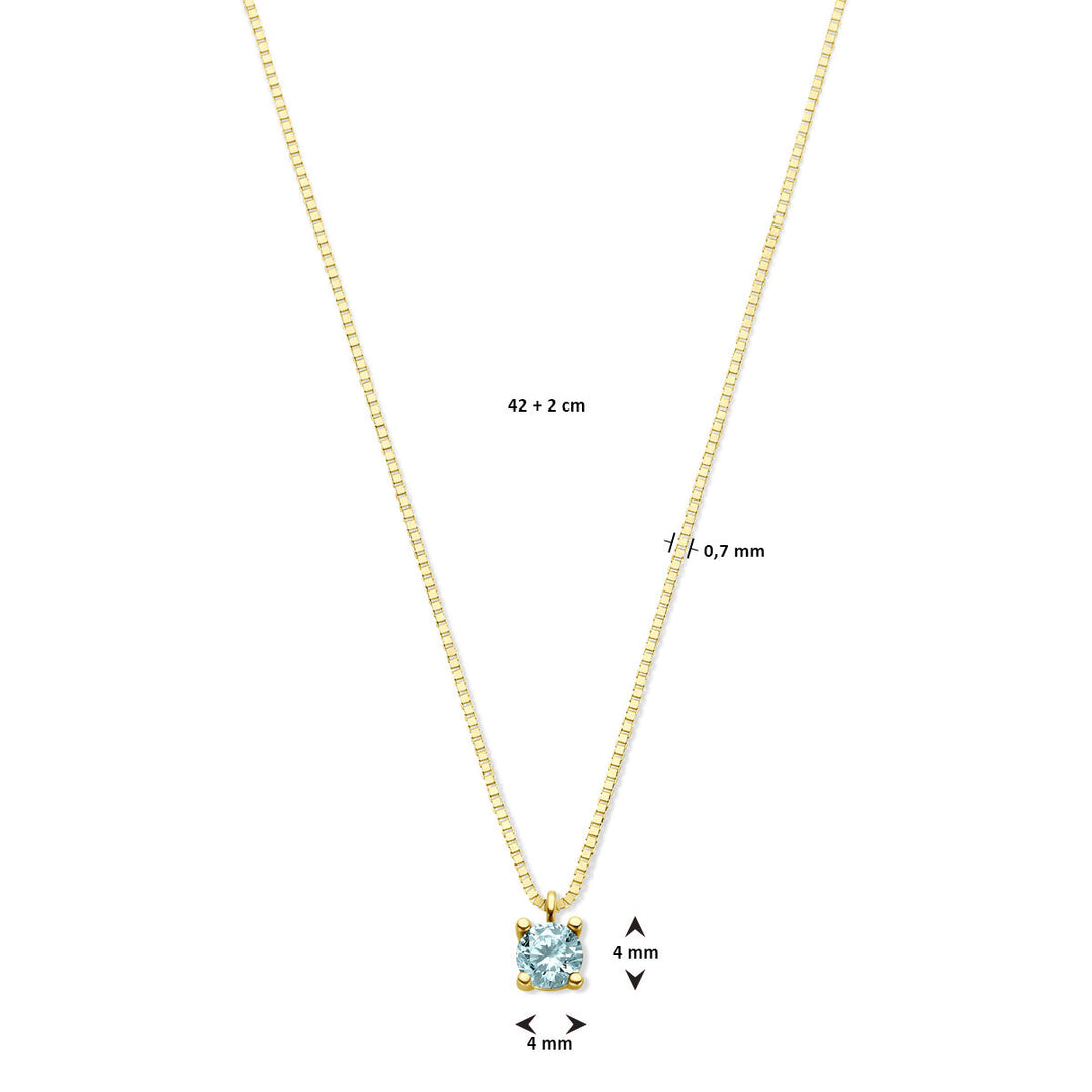 14k Geelgouden Ketting met Synthetische Aquamarijn (Maart) – 42+2 cm