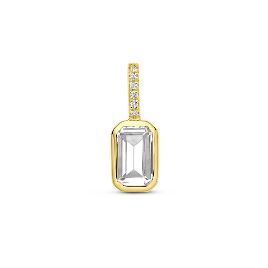 14k Geelgouden Hanger met Witte Topaas & Diamant 0.012ct (April)