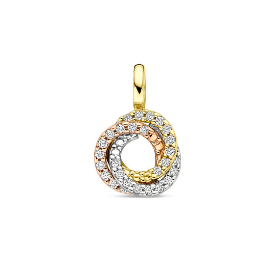 14k Tricolor Gouden Hanger met Diamant 0.13ct – 14mm