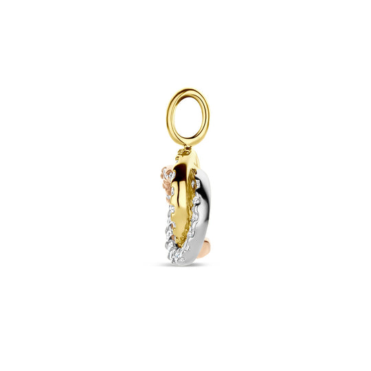 14k Tricolor Gouden Hanger met Diamant 0.13ct – 14mm