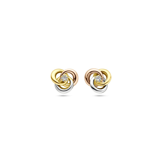 14k Tricolor Gouden Oorknoppen met Zirkonia – 7 mm