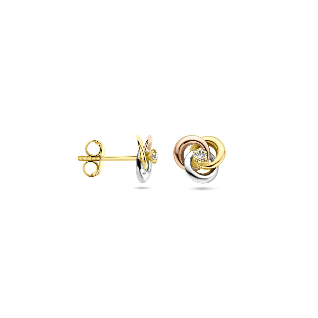 14k Tricolor Gouden Oorknoppen met Zirkonia – 7 mm