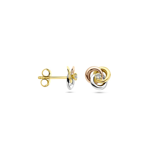 14k Tricolor Gouden Oorknoppen met Zirkonia – 7 mm