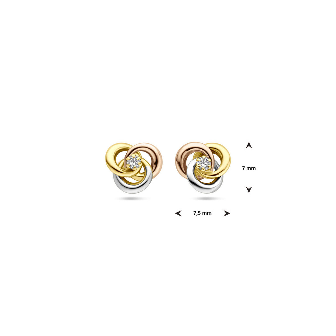 14k Tricolor Gouden Oorknoppen met Zirkonia – 7 mm