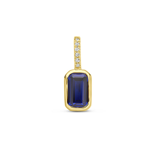 14k Geelgouden Hanger met Labgrown Saffier & Diamant 0.012ct (September)