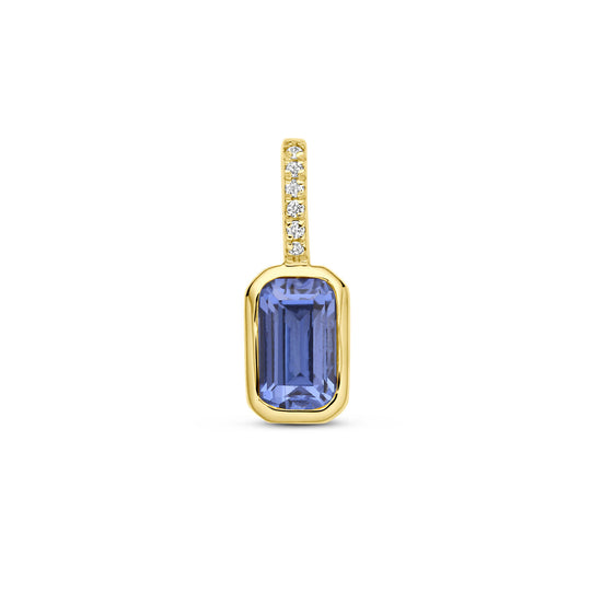 14k Geelgouden Hanger met Labgrown Tanzaniet & Diamant 0.012ct (December)