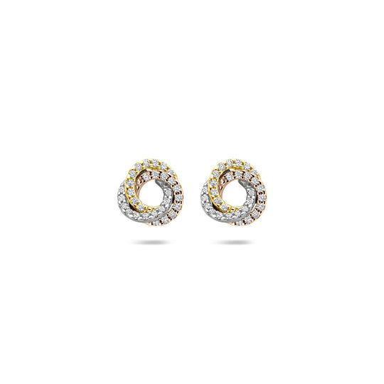 14k Tricolor Gouden Oorknoppen met Diamant 0.19ct – 8mm