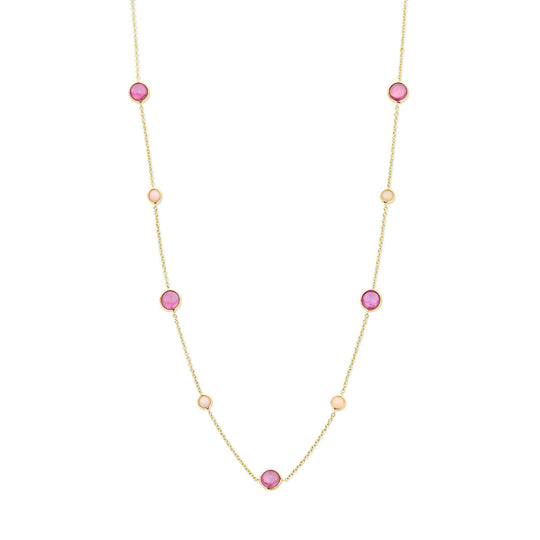 14k Geelgouden Ketting met Roze Robijn en Roze Opaal – 42-45 cm