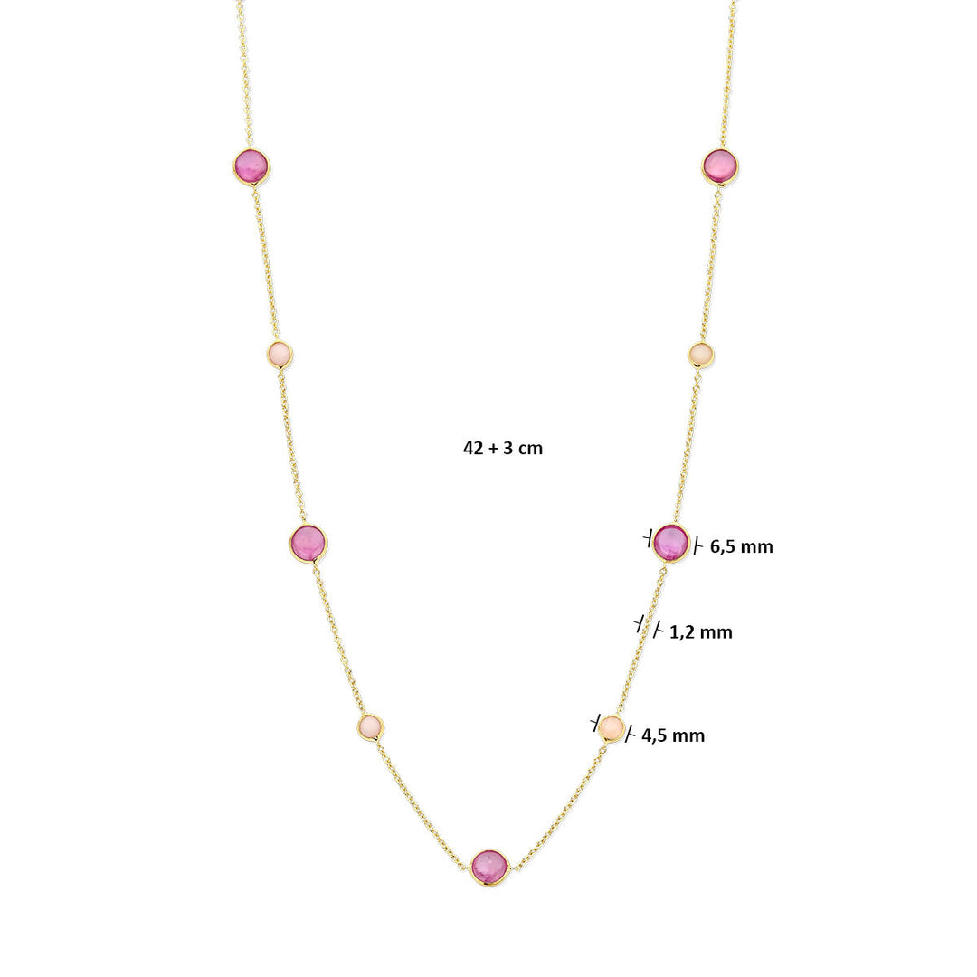 14k Geelgouden Ketting met Roze Robijn en Roze Opaal – 42-45 cm