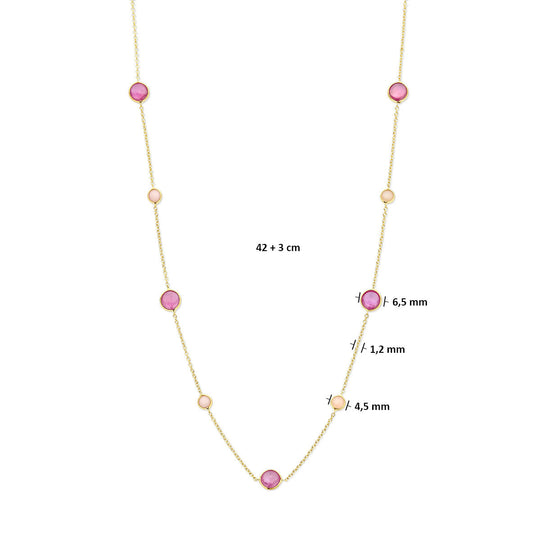 14k Geelgouden Ketting met Roze Robijn en Roze Opaal – 42-45 cm