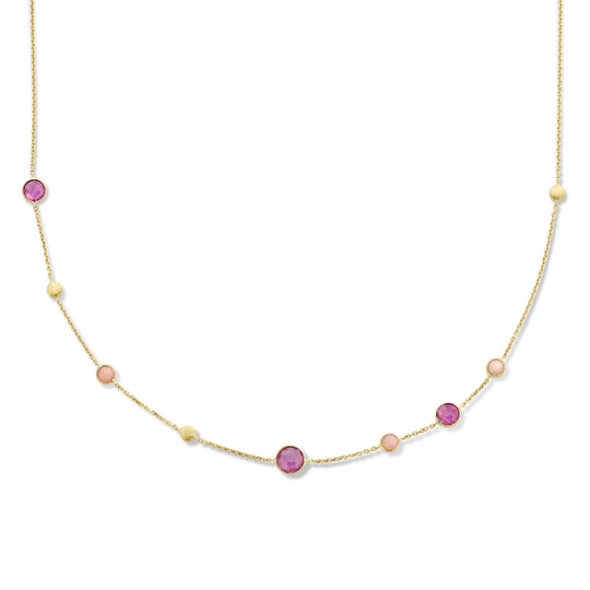 14k Geelgouden Ketting met Robijn, Roze Opaal en Rondjes – 41-45 cm
