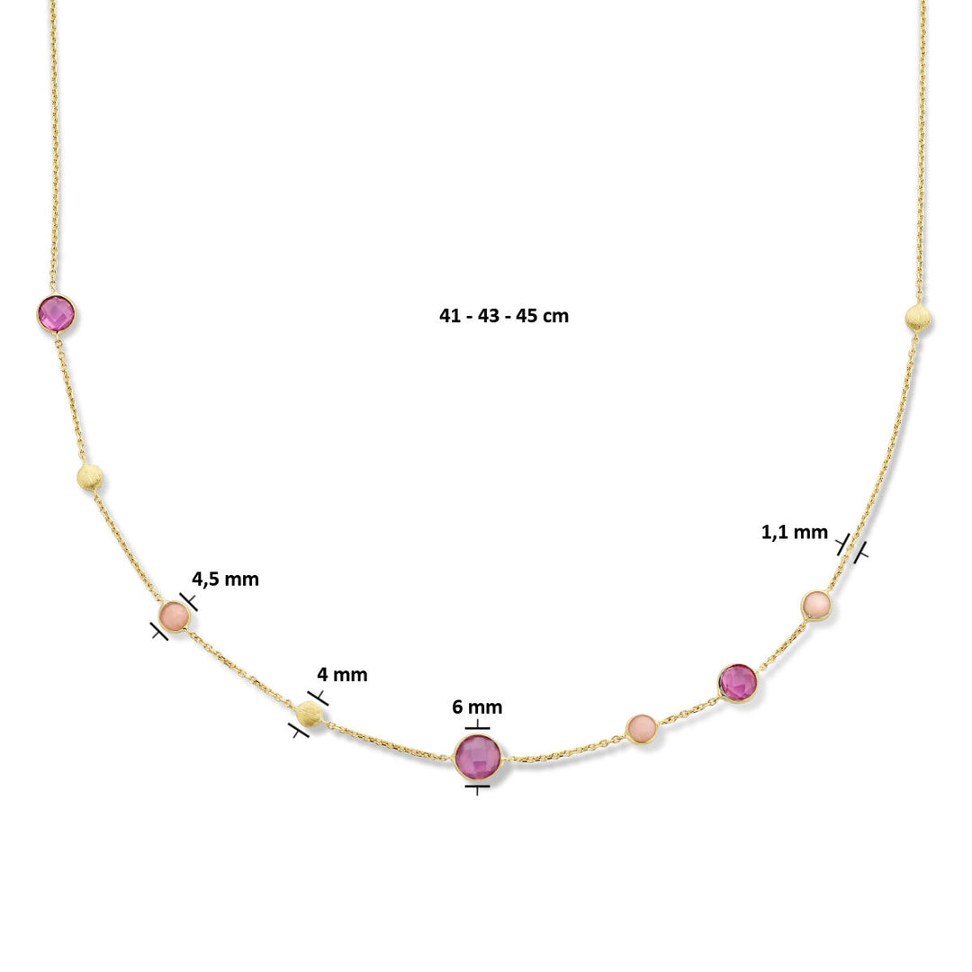 14k Geelgouden Ketting met Robijn, Roze Opaal en Rondjes – 41-45 cm