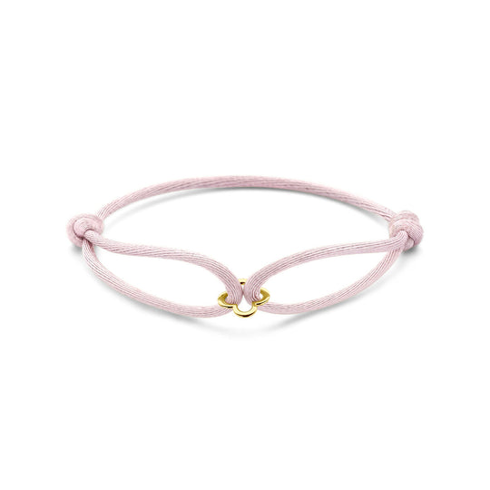Roze Satijnen Armband met 14k Gouden Bloem – Verstelbaar 13–26 cm