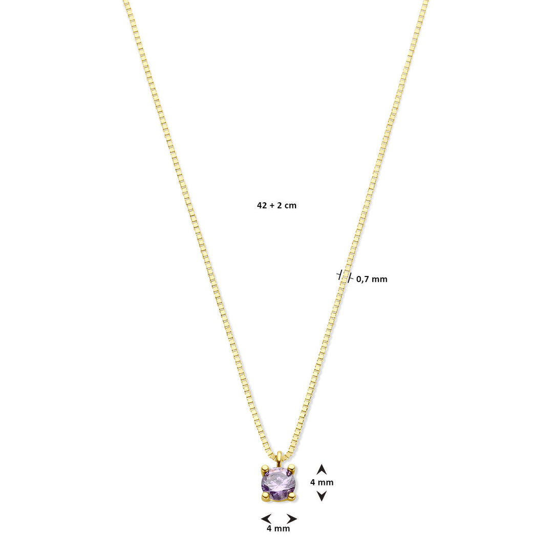 14k Geelgouden Ketting met Synthetische Geboortesteen – 42+2 cm