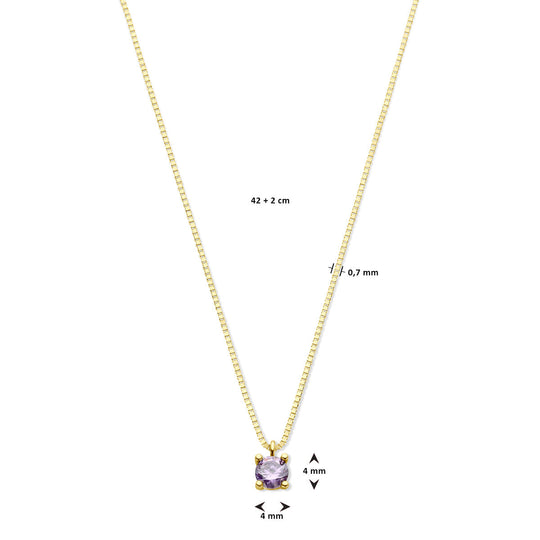 14k Geelgouden Ketting met Synthetische Geboortesteen – 42+2 cm