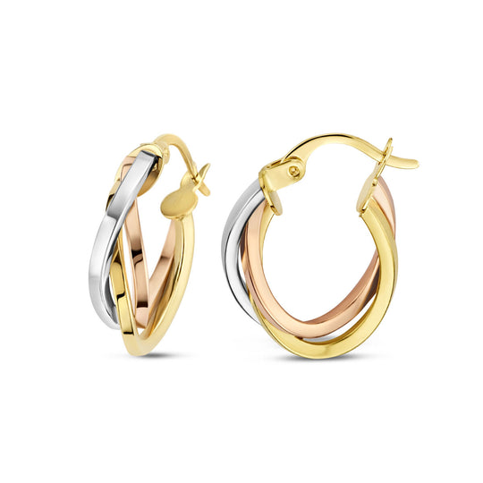 14k Tricolor Gouden Oorringen 20.5x5mm – Wit, Rosé & Geel
