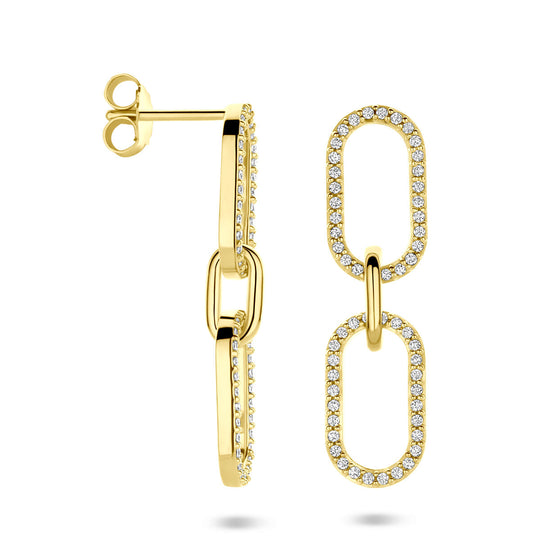 Verguld 925 zilveren oorhangers met zirkonia – 33mm