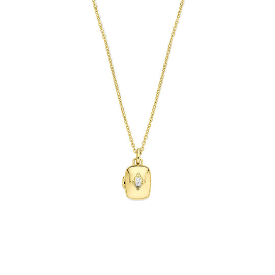 Verguld Zilveren Ketting – Zirkonia & Medaillon – 42+3 cm – 3 Micron