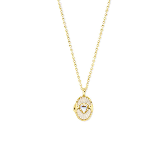 Verguld Zilveren Ketting met Hart Medaillon – Parelmoer – 42+3 cm