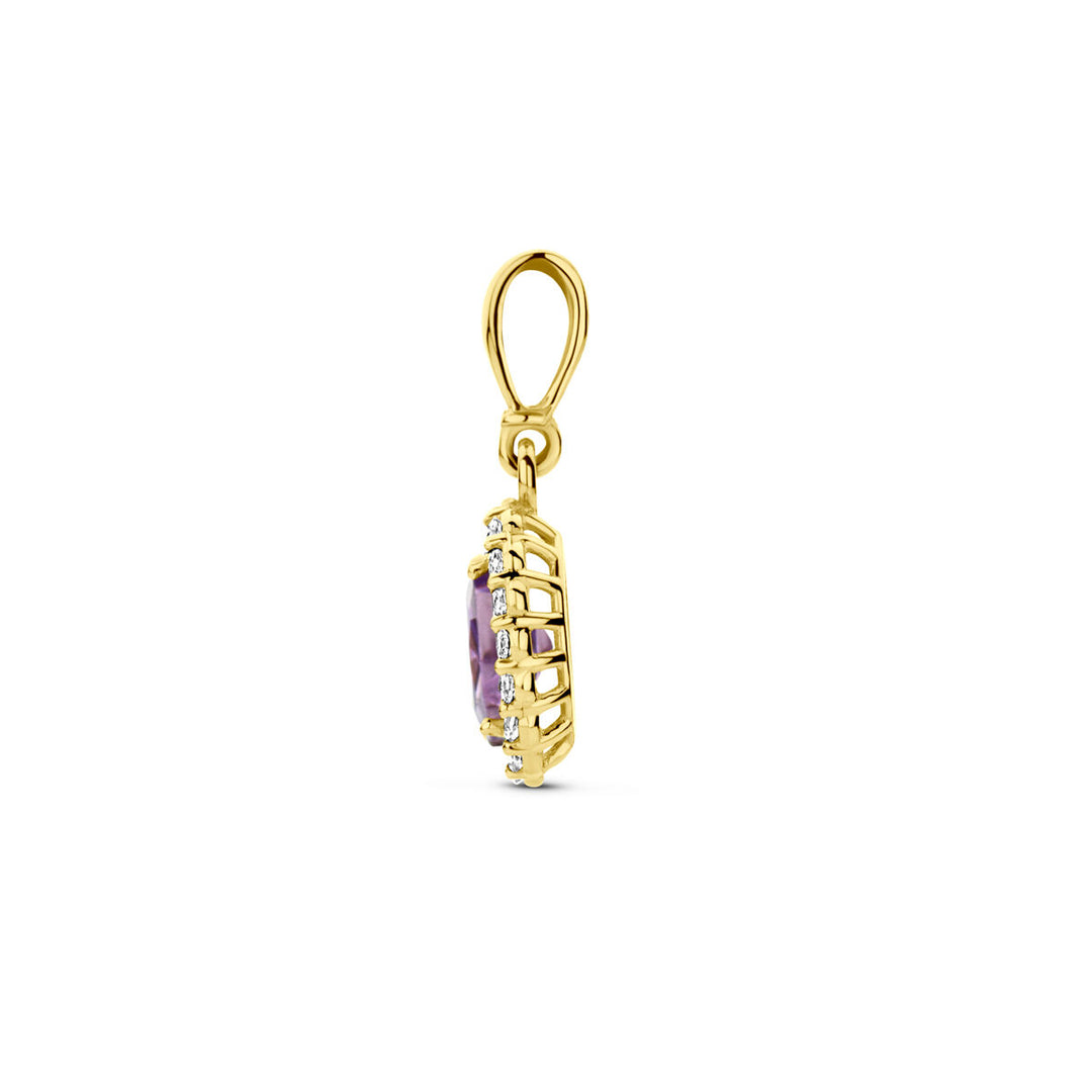 14K Geelgouden Hanger met Februari Geboortesteen Zirkonia – 16mm
