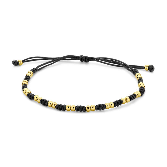 Zwarte Gevlochten Armband met 14k Gouden Bolletjes – 12–24 cm Verstelbaar
