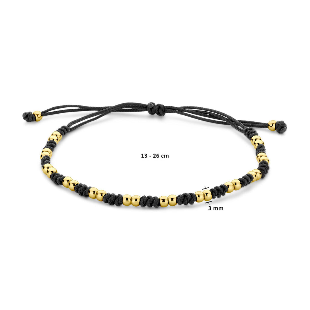Zwarte Gevlochten Armband met 14k Gouden Bolletjes – 12–24 cm Verstelbaar