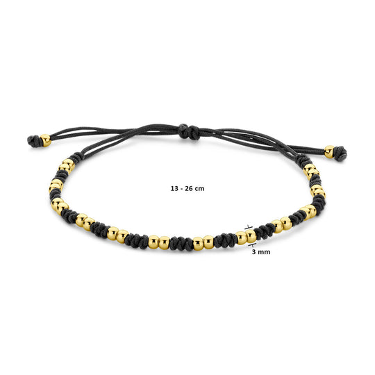 Zwarte Gevlochten Armband met 14k Gouden Bolletjes – 12–24 cm Verstelbaar