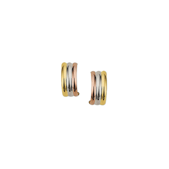 14K Tricolor Gouden Stekeroorringen – Geel, Wit en Roségoud – 11mm
