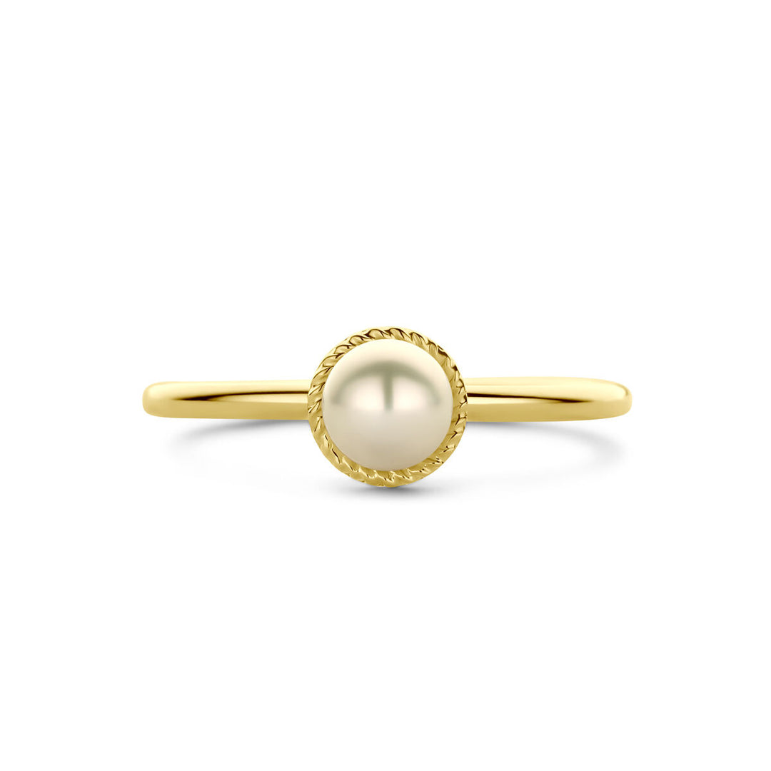 Prachtige 14k Geelgouden Ring met Zoetwaterparel - Breedte 6.5mm
