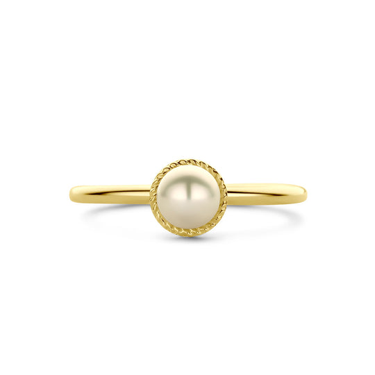 Prachtige 14k Geelgouden Ring met Zoetwaterparel - Breedte 6.5mm
