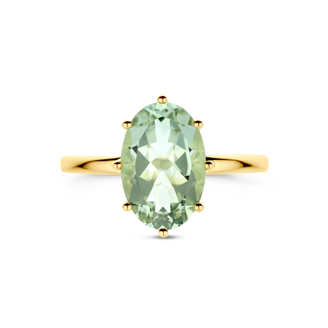 Stijlvolle 14k Gouden Ring met Ovale Groene Amethist Steen – 12x8mm