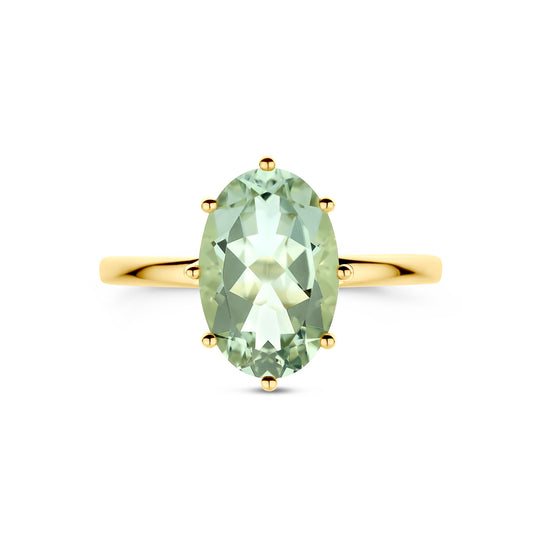 Stijlvolle 14k Gouden Ring met Ovale Groene Amethist Steen – 12x8mm