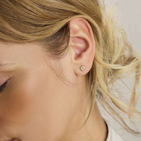 Elegante 14k Geelgouden Oorknoppen met Sprankelende Zirkonia - 7mm Diameter