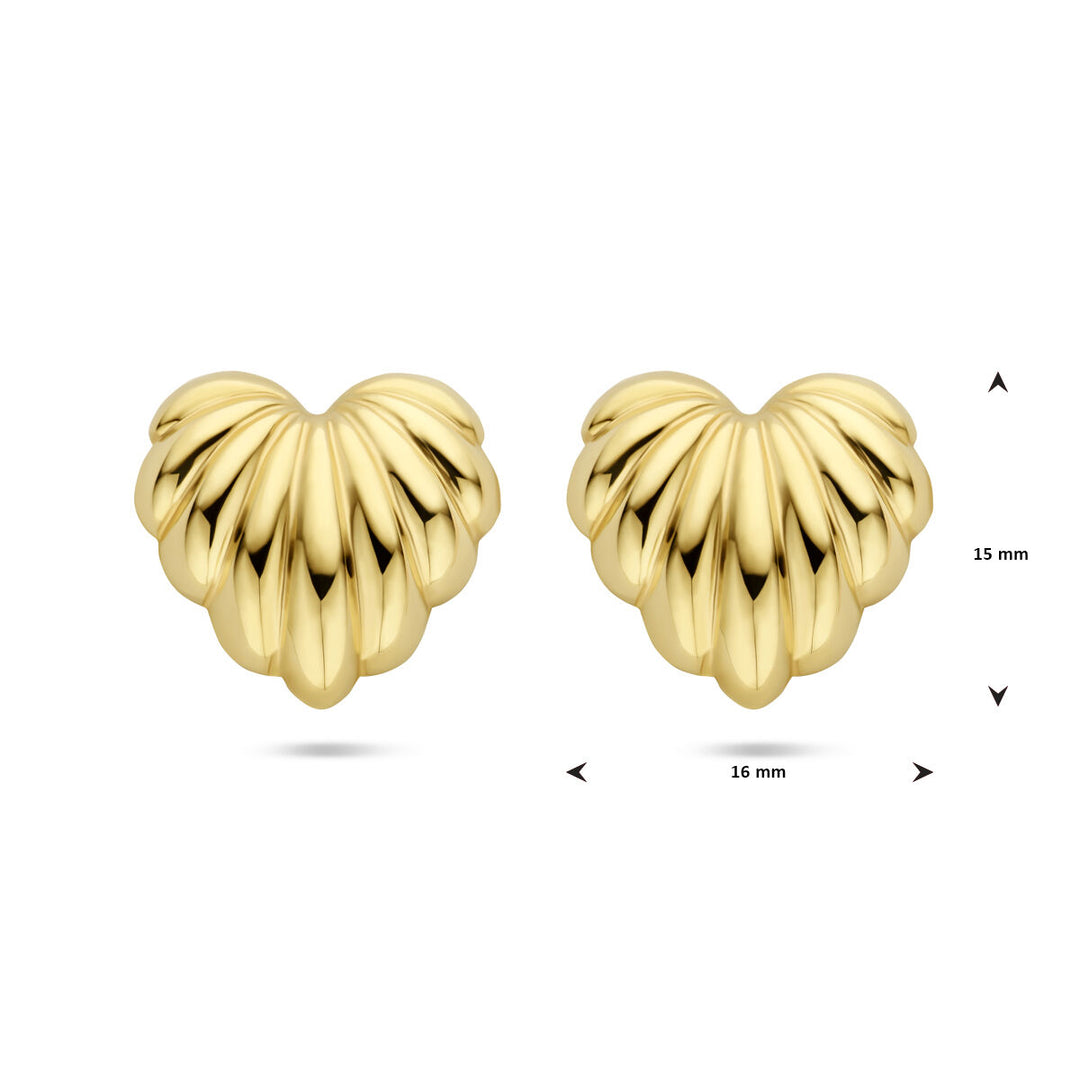 Schattige 14k Geelgouden Oorknoppen in Hartvorm - Afmeting 15x16mm