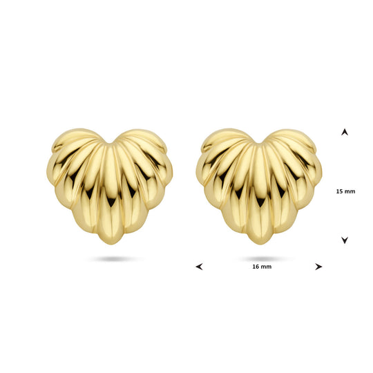 Schattige 14k Geelgouden Oorknoppen in Hartvorm - Afmeting 15x16mm