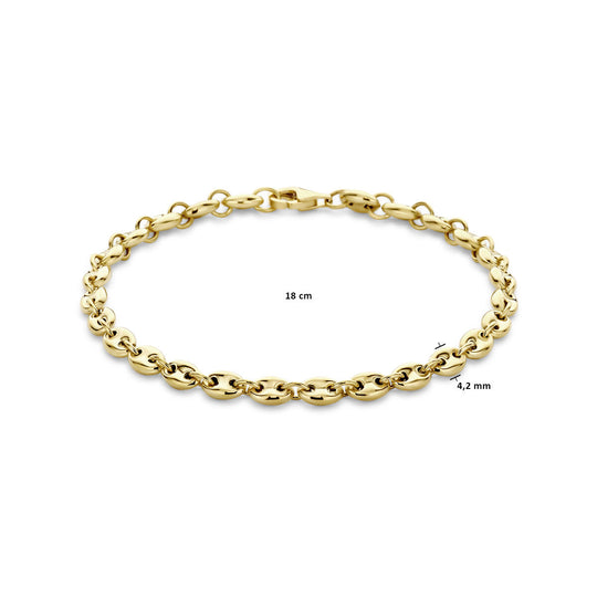 14k Geelgouden Armband met Koffieboon Schakels - 18cm Draaglengte en 4.2mm Schakelbreedte