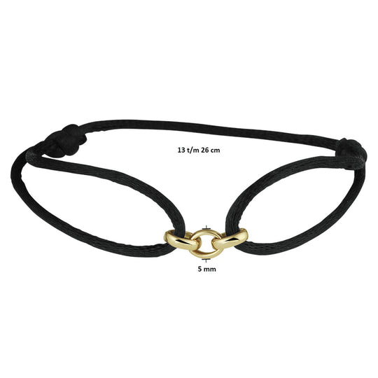 Zwart Gevlochten Armband met 14k Geelgouden Schakels – Verstelbare Draaglengte (13-26cm)