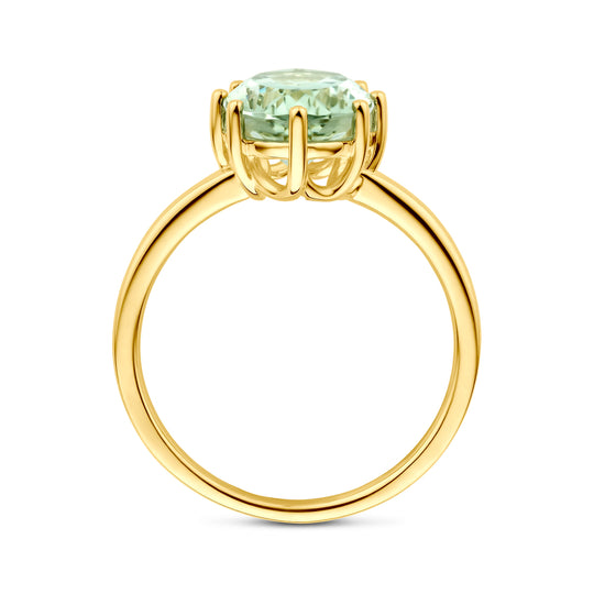 Stijlvolle 14k Gouden Ring met Ovale Groene Amethist Steen – 12x8mm