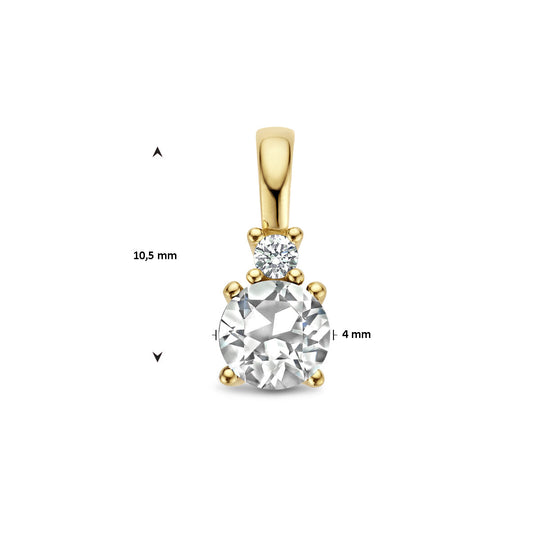14K Geelgouden Hanger met April Geboortesteen & Diamant 0.02ct – 10,5mm