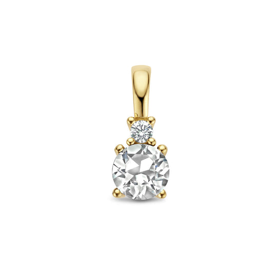 14K Geelgouden Hanger met April Geboortesteen & Diamant 0.02ct – 10,5mm