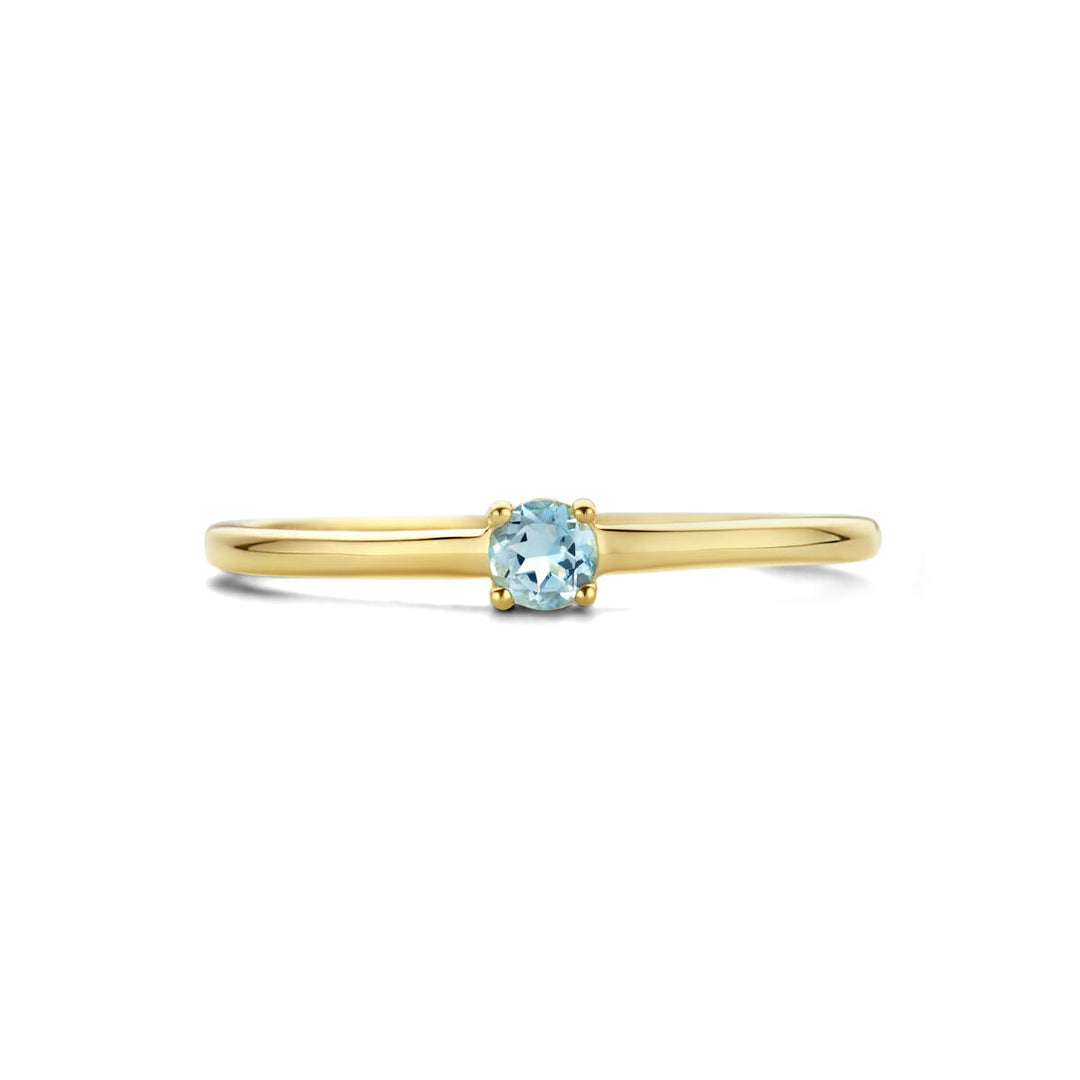 14k Geelgouden Ring Maart Aquamarijn Geboortesteen 3mm
