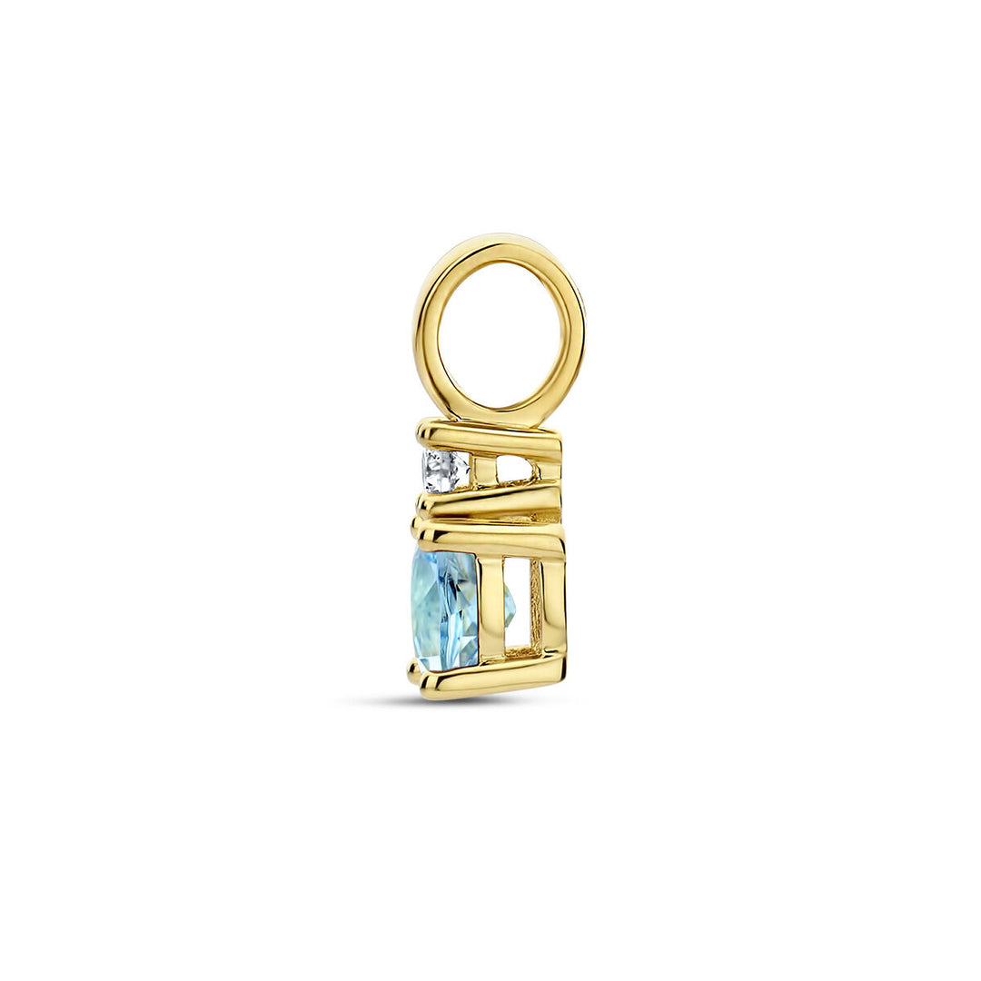 14K Geelgouden Hanger met Maart Geboortesteen & Diamant 0.02ct – 10,5mm