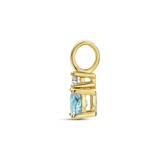 14K Geelgouden Hanger met Maart Geboortesteen & Diamant 0.02ct – 10,5mm
