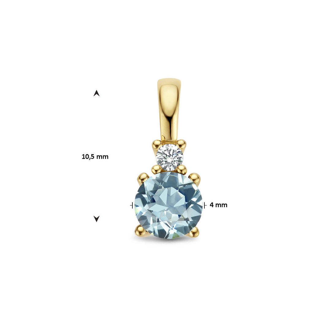 14K Geelgouden Hanger met Maart Geboortesteen & Diamant 0.02ct – 10,5mm