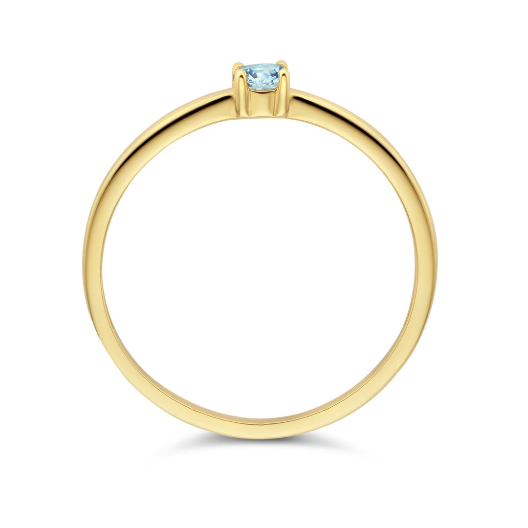 14k Geelgouden Ring Maart Aquamarijn Geboortesteen 3mm