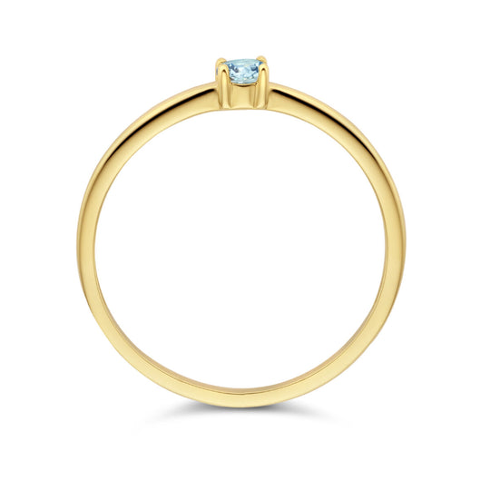 14k Geelgouden Ring Maart Aquamarijn Geboortesteen 3mm
