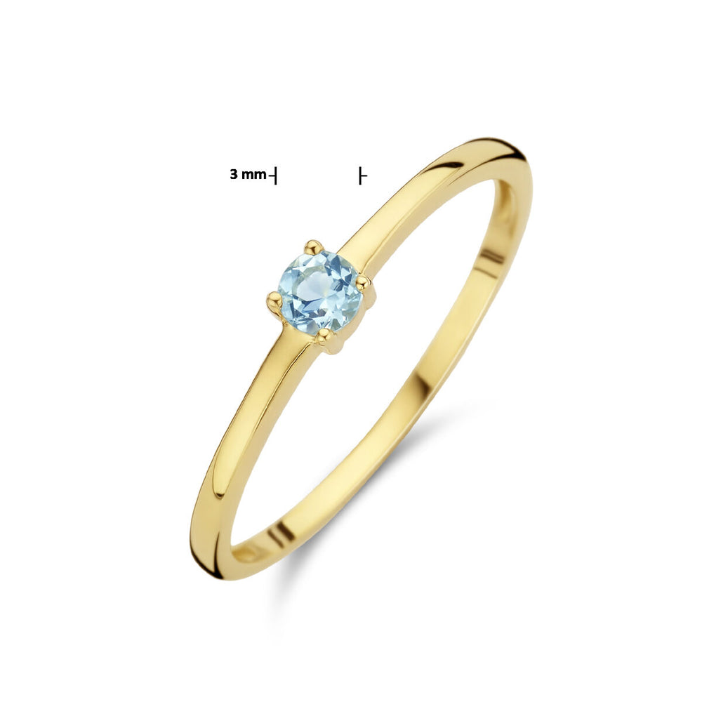 14k Geelgouden Ring Maart Aquamarijn Geboortesteen 3mm